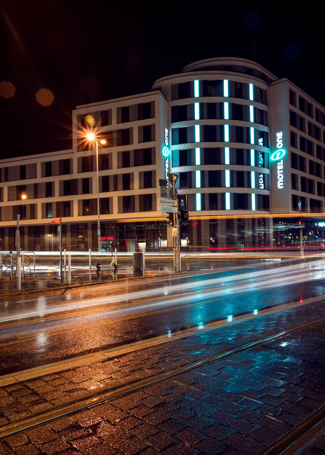 rainy city street at night