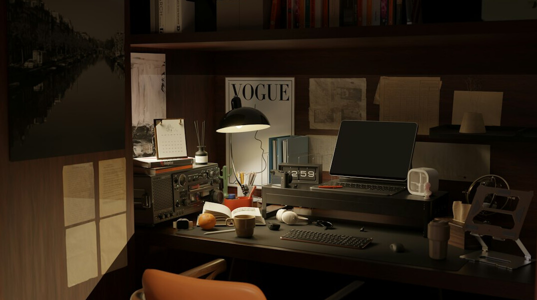 mysterious writer desk setup